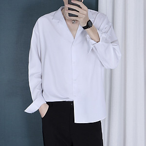Áo Sơ Mi Form Rộng Unisex Nam Nữ Tay Dài Hàn Quốc Kiểu Cổ Vest Cổ Ve Áo Khoác Ngoài Vải Lụa Mềm Mịn - SMV01