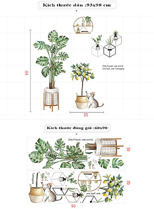 Sticker Giấy Dán Tường Decal Dán tường Tranh Dán Tường Trang Trí Tường Mẫu Chậu Cây Cảnh Phong Cách Vintage ZDB-2187