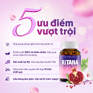 [Tặng Hộp 15v] Combo 2 Chai 60v – Viên Uống Trắng Da Ritana Ecogreen Chứa Glutathione Mờ Sạm Nám, Chống Nắng Cho Da