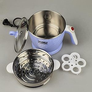 Ca nấu lẩu, nấu mì đa năng mini có tầng hấp ( giao màu ngẫu nhiên) Greencook 600W, dung tích 1.2L-Hàng chính hãng
