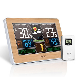 Đồng hồ đa chức năng không dây FanJu, màn hình lớn, hiển thị thời gian, nhiệt độ, độ ẩm, tuần trăng…