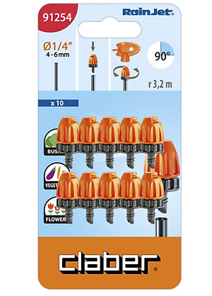 Béc tưới phun mưa Claber micro 90° 91254, hộp 10 cái, nhựa ABS, kết nối ống 4-6mm