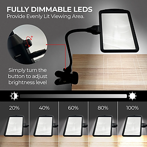 Kính lúp cao cấp để bàn đọc sách, đọc điện thoại Magnipros 1819+CP (4X, có đèn led chống chói và giảm mỏi mắt, có thể để bàn hoặc kẹp bàn)