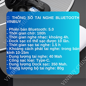 Tai Nghe Bluetooth Không Dây Nhét Tai Chống Ồn Cao Cấp V5.0 Chính Hãng Dùng Cho Iphone Samsung OPPO VIVO HUAWEI XIAOMI, Tai Nghe Không Dây - Hàng Chính Hãng VINBUY