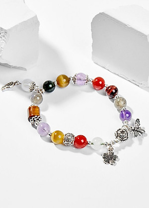 Vòng Tay Phong Thủy Nữ Đá Thiên Nhiên Đa Sắc Phối Charm Ong Bạc (8mm) Nhiều Mệnh Ngọc Quý Gemstones
