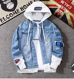 Áo khoác Jean Nam Nữ Unisex Chollima màu Trắng có mủ