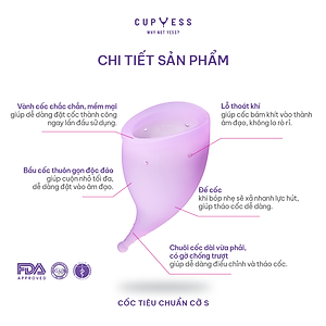 Cốc nguyệt san tiêu chuẩn S Cup cỡ S (30ml) Cup Yess chính hãng, an toàn, phù hợp mọi cơ địa