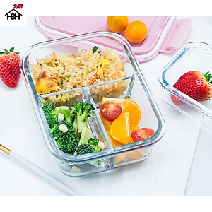 Hộp đựng cơm thủy tinh cao cấp 3 ngăn ( Giao mầu ngẫu nhiên)