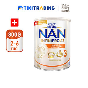 Sữa bột NAN INFINIPRO A2 3 với công thức đầu tiên chứa đạm A2, 6HMO & Lợi khuẩn kép nhập khẩu Thụy Sĩ - Hộp 800g (2 - 6 tuổi)