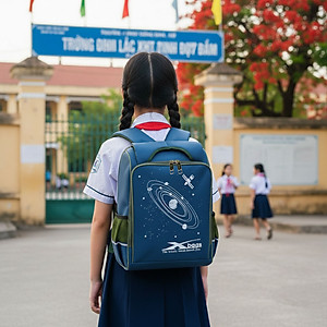 Balo học sinh chống gù cao cấp Xbags Universe xanh – Balo học sinh tiểu học siêu nhẹ nhiều ngăn đệm lưng êm ái họa tiết vũ trụ XB3104
