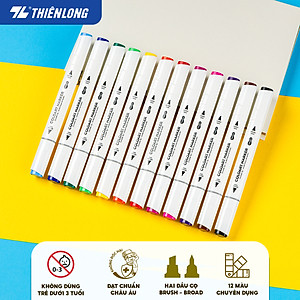 Bút dạ màu 2 đầu Art Marker Thiên Long Colokit - Bút dạ 12/24 màu, mực bền màu, mau khô dùng vẽ tranh, calligraphy