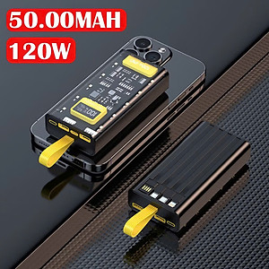Pin Sạc Dự Phòng 50000mah Tặng cáp sạc nhanh PD 22.5w Trong Suốt Có đồng hồ Hiển Thị Thông Số Sạc Hàng Nhập Khẩu