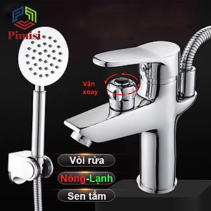 Vòi Chậu Liền Sen Pimisi Nóng Lạnh Cho Chậu Rửa Mặt Lavabo 1 Lỗ Làm Bằng Đồng Thau Mạ Xi Sáng Bóng Dùng Trong Phòng Tắm Nhỏ - Điều Chỉnh Nước Bằng Gật Gù Đầy Đủ Phụ Kiện Dây Bát Sen Tắm - Ống Xả Thải Và Dây Cấp Nước | Hàng Chính Hãng