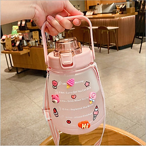 Bình Đựng Nước Chia Vạch Khung Giờ Cute, Nhựa Tritan Cao Cấp Với Màu 3D Siêu Chất ,Bình Nước Bụng Bự 3D- Chính Hãng MINIIN- Tặng Kèm Dây Đeo Và 2 Khăn Lau 