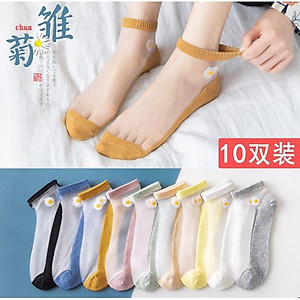 Combo 10 đôi Tất Lưới Hoa Cúc kèm túi - Túi 10 Đôi Tất Nữ Cổ Ngắn Sang Chảnh có sẵn
