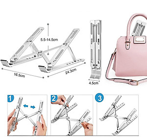 Giá Đỡ Laptop Hợp Kim Nhôm Cao Cấp Có Thể Gấp Gọn, Giúp Tản Nhiệt Laptop, dành cho Macbook, Máy Tính Xách Tay. 07 Vị Trí Điều Chỉnh Góc Độ. Hàng Chính Hãng