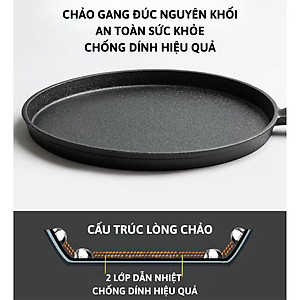Chảo Gang Đáy Phẳng Cán Gỗ Chống Dính 21cm, 26cm – Chảo Nấu Ăn Chất Lượng Cao, Tiện Dụng - HÀNG CHÍNH HÃNG MINIIN