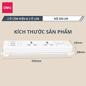 Ổ Cắm Điện Đa Năng Kèm Cổng USB Có Công Tắc Chống Giật Chống Cháy Chất Lượng Cao Deli - Hàng Chính Hãng - ET407 408