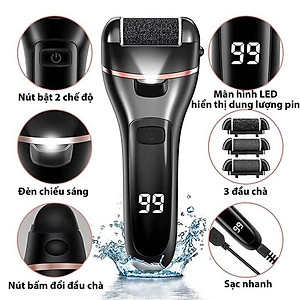 Máy Chà Gót Chân, Mài Gót Chân, Tẩy Da Chết Cao Cấp - Có Tích Điện, Tặng Kèm 3 Đầu Mài Thạch Anh 2 Chế Độ Mịn Da Quà Tặng Phụ Kiện 10 Món Cho Tiệm Nail Cá Nhân Nam Nữ Tại Nhà Văn Phòng - Giao Màu Ngẫu Nhiên