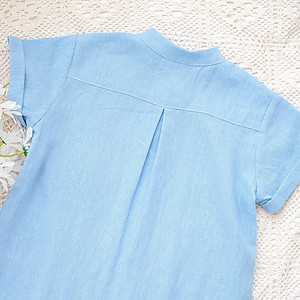 Áo sơ mi bé trai xanh dương cổ Tàu chất linen đũi mềm mịn mát hè thu MamLa