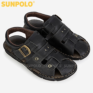 Xăng Đan Bít Mũi, Giày Sandal Nam Quai Ngang Da Bò Cao Cấp SUNPOLO SDA020 (Đen)