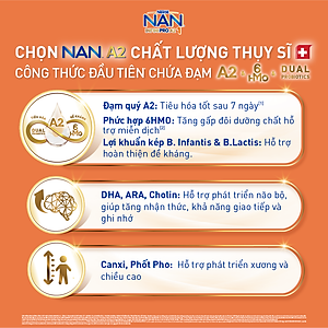 Sữa bột Nestlé NAN INFINIPRO A2 1 với công thức đầu tiên chứa đạm A2, 6HMO & Lợi khuẩn kép nhập khẩu Thụy Sĩ - Hộp 800g cho bé 0 - 12 tháng
