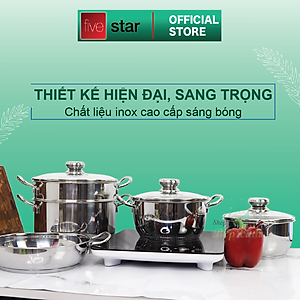 Bộ Nồi và chảo 3 Đáy Inox 430 Fivestar Standard bếp từ nắp kính