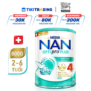 Sữa bột Nestlé NAN OPTIPRO PLUS 4 800g/lon với 5HMO Giúp tiêu hóa tốt + Tăng cường đề kháng  - Bé 2-6 tuổi