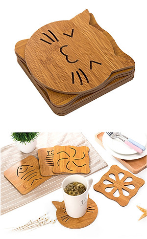 Combo 5 đế lót nồi chịu nhiệt bằng gỗ PaKaSa - Họa tiết giao ngẫu nhiên