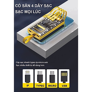 Sạc Dự Phòng 50.000MAH Trong Suốt , Sạc Nhanh PD 66W/20W , Thiết Kế Trong Suốt, Tích Hợp Đèn Ngủ