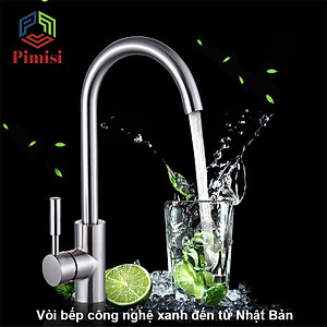 Vòi Nước Rửa Chén Nóng Lạnh Pimisi PVB-315C Inox 304 Mạ Sáng Bóng Dùng Cho Chậu Rửa Bát 1-2-3 Hố Trong Nhà Bếp, Kiểu Cổ Ngỗng, Chỉnh Nhiệt Gật Gù Gắn Bồn Rửa Âm - Dương Bàn Đá, Quay 360 Độ Tăng Áp Nhẹ, Kèm 2 Sợi Dây Cấp Nước Vòi Rửa Bát | Hàng Chính Hãng
