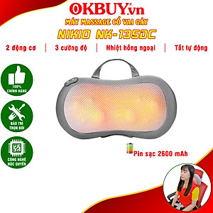 Gối Massage Hồng Ngoại, Máy Mát Xa Cổ Vai Gáy, Matxa Toàn Thân Nikio NK-135DC - Công Nghệ Xoa Bóp Chuyên Sâu, Sưởi Ấm Hồng Ngoại - Pin sạc
