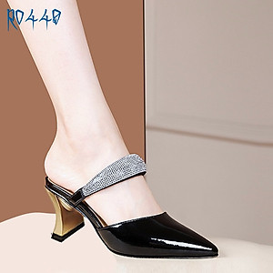 Giày cao gót nữ đẹp đế vuông 5 phân hàng hiệu rosata hai màu đen trắng ro440