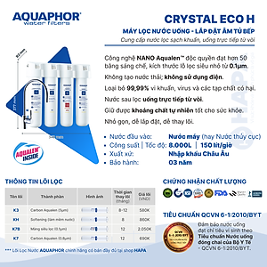 Máy Lọc Nước AQUAPHOR CRYSTAL ECO H Chuẩn Nước Khoáng Uống Trực Tiếp, Công Nghệ NANO Aqualen Độc Quyền, Máy Lọc Nước Không Điện - Nhập Khẩu Châu Âu, Hàng Chính Hãng