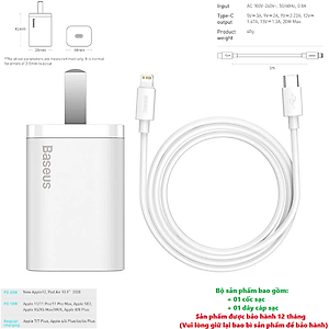 Bộ sạc nhanh 20W USB Type C Baseus Super SI Quick Charger QC3.0 cho iPhone 12 (1C, 20W, Chân dẹt) - Hàng chính hãng