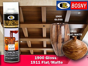 Sơn xịt bóng gỗ PU Polyurethane Bosny No.1911 - Nhập khẩu Thái Lan (Loại Bóng mờ)