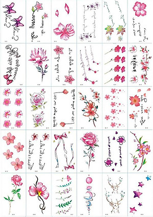 381 Hình Xăm Dán Tattoo Hoạ Tiết Hoa Bỉ Ngạn Hoa Hồng Cánh Bướm