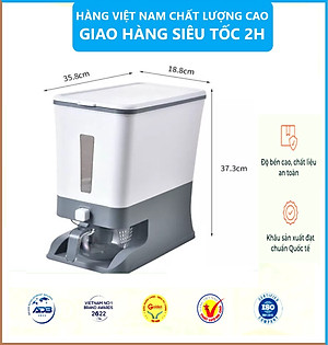 Hộp đựng gạo - Thùng đựng gạo tiện ích 10kg Hokori Việt Nhật Có Nút bấm lấy gạo tự động Tặng Kèm Ca Đong Gạo - Hàng Việt Nam