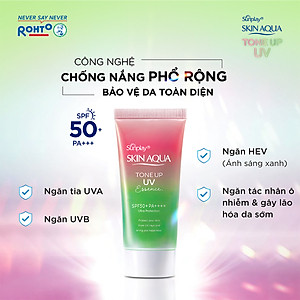 Kem chống nắng nâng tông Skin Aqua Tone up Rose cho da trắng, khuyết điểm xanh hoặc tái xanh, dạng tinh chất Sunplay Skin Aqua Tone Up UV Essence Happiness Aura (Rose) SPF 50+ PA++++ 50g