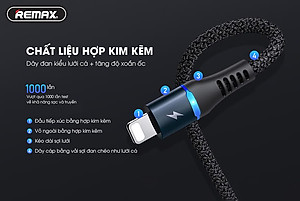 Cáp sạc USB to IP Remax RC-152i chiều dài 1m sạc 2.4A và truyền dữ liệu đồng thời 480MB/s có đèn tiện lợi - Hàng chính hãng