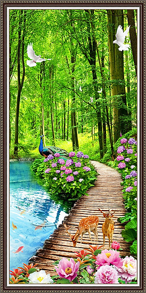 Tranh dán tường khổ dọc cảnh lối vào rừng cây xanh tuyệt đẹp LV-0270