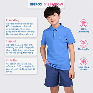 Áo polo bé trai Bigfox Miss Meow mùa hè chất cá sấu, áo có cổ đồng phục đi học size đại 7-15 tuổi 50kg