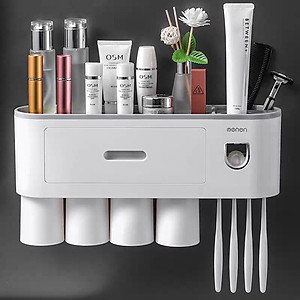 Hộp Đựng Bàn Chải Và Nhả Kem Đánh Răng Tự Động Tặng Kèm 4 Cốc Hút Từ -Kệ Để Đồ Nhà Tắm Dán Tường Tiện Lợi- Hàng Chính Hãng MINIIN