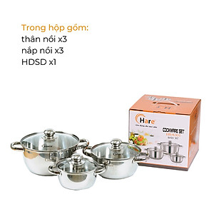 Bộ nồi inox đáy từ HR-S301 (16,20,24cm) - thương hiệu Hare -  lỗi 1 đổi 1