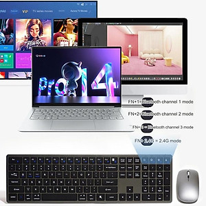 Bộ Bàn phím chuột không dây Fullsize H869 pin sạc TypeC đa kết nối bluetooth 5.2 + 3.0 + Usb wireless 2.4G hàng nhập khẩu