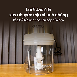 Máy Xay Mini Mishio MK389 - Dung Tích 0.8L, Xay Đồ Ăn Dặm, Gia Vị, Đồ Khô, Công Suất 250W Mạnh Mẽ - Hàng chính hãng