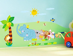 [ Size Lớn ] Decal dán tường kết hợp Các con thú và Chân Tường Động Vật AY639+XL7181