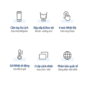 Bình đun nước kiêm giữ nhiệt cao cấp Morphy Richards MR6060, chất liệu inox 304, inox 316L , dễ dàng thay đổi kiểm soát nhiệt đô, dung tích 350ml- Hàng chính hãng