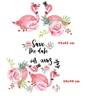Decal dán tường dán kính trang trí Đôi hồng hạc JM7340