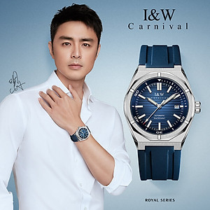 Đồng hồ nam chính hãng I&W CARNIVA 711G-S1 hàng mới,Kính sapphire chống xước ,Chống nước 50m ,Bảo hành chính hãng,Máy cơ (Automatic),dây cao su cao cấp, mặt xanh thiết kế đơn giản dễ đeo